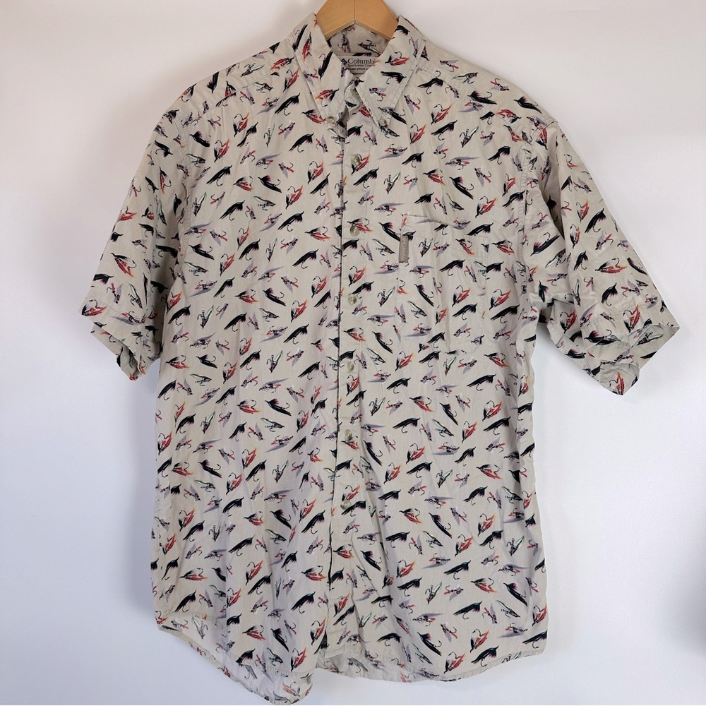 Columbia Fly Fishing Men’s Short Sleeve Button Down‎ Shirt Khaki Beige Large